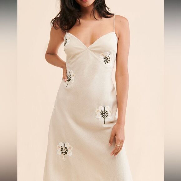 Sachin + Babi Cream Midi Dress with Floral Embroidery - Picture 2 of 16